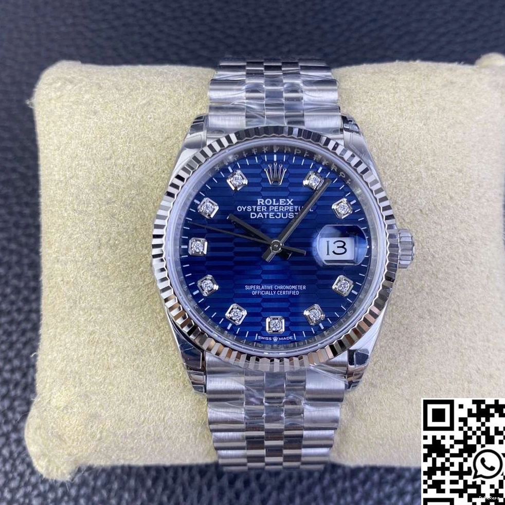 Hourmarker M126234 Clean Datejust 36MM Motif Steel Blue Factory Diamond Stainless Dial Rolex 0430